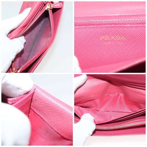 PRADA Long Wallet Safiano leather Pink Gold Auth sw1442 - Picture 13 of 15